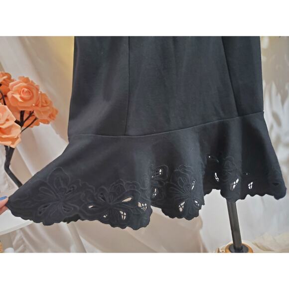 RSVP Talbots Ponte Eyelet Embroidered Flounce Sheath Dress Plus Size 16W Black - Picture 5 of 9